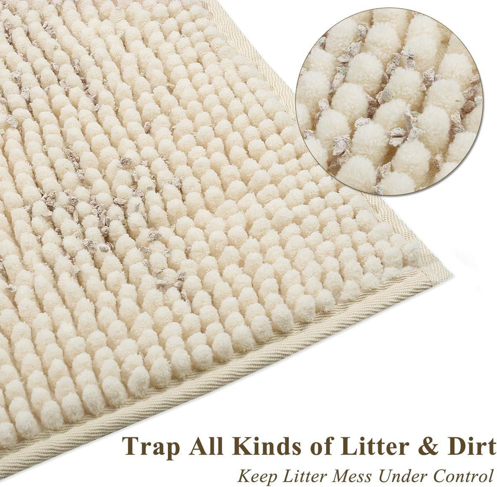 Cat Litter Mat Softgrip Litter Trapping Mat, Muddy Litterbox Rug for Indoor & Floor, Machine Washable Easy Clean Soft Microfiber for Cat, 35"× 25", Beige