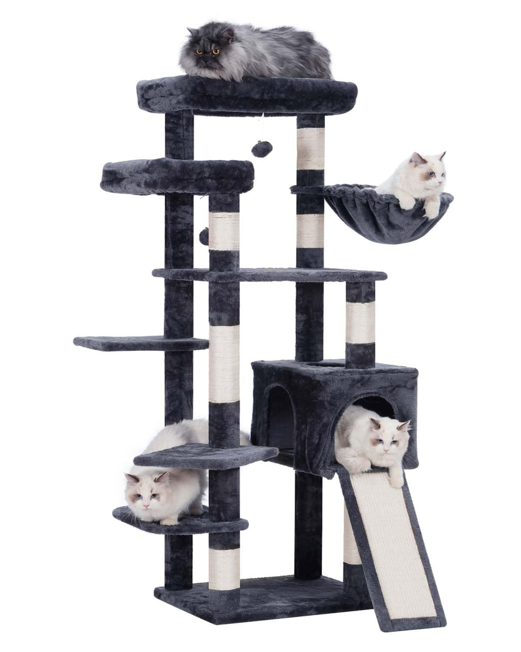 CozyCat Multi-Level Tower with Scratch Post 62.6" - Smoky Gray