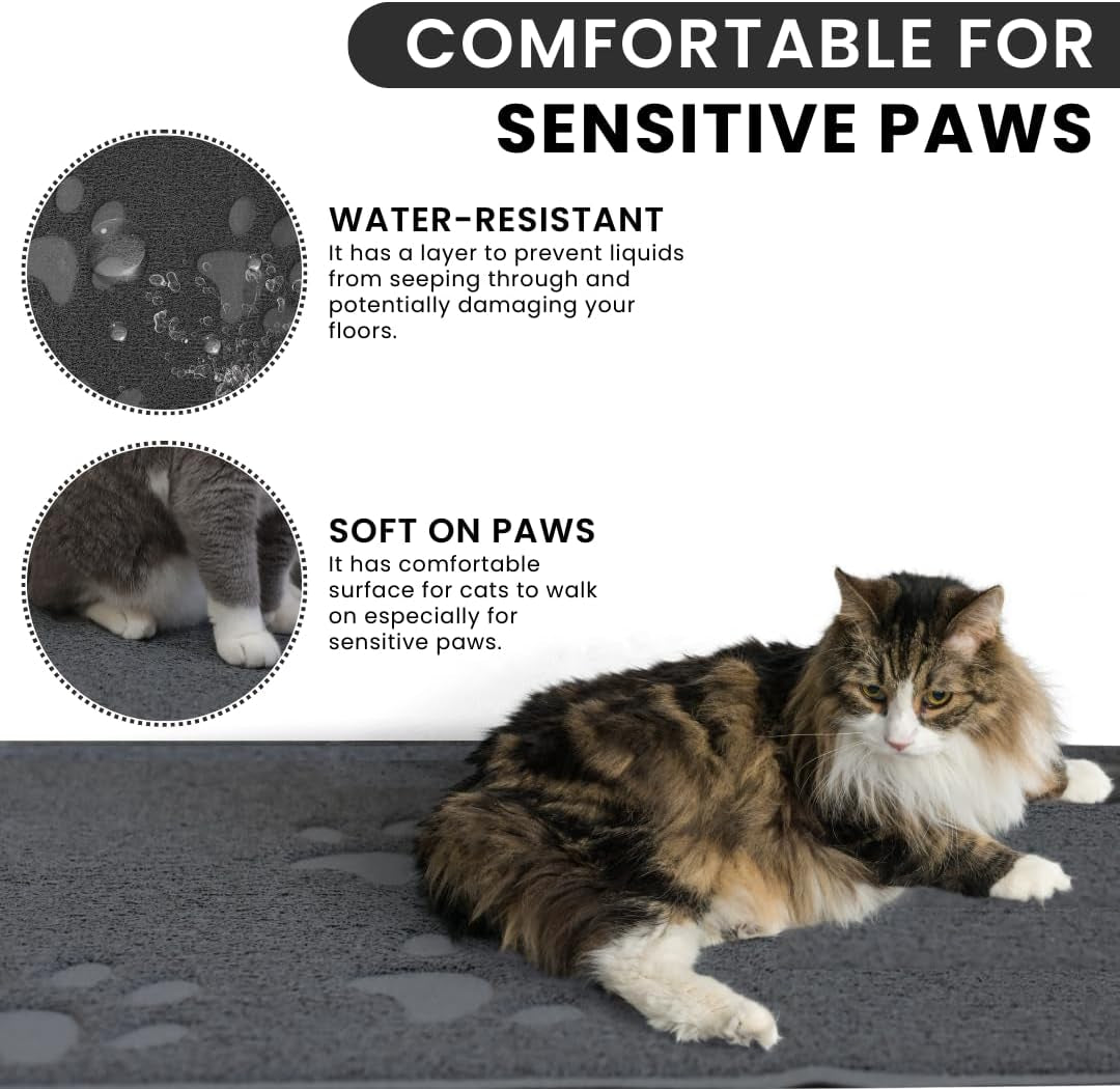Andalus Small Cat Litter Mat, Pack of 1 - Waterproof, Non-Slip & Easy to Clean Cat Litter Box Mat for Extra Efficient Pet Litter-Trapping, Grey (15.75” X 11.75”)