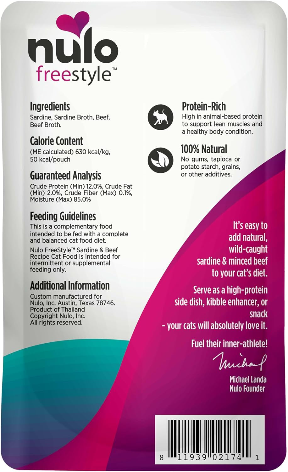 Freestyle Cat & Kitten Wet Cat Food - Sardine & Beef in Broth, Grain-Free, High Protein Soft Food Topper Treat, 2.8Oz Pouches (Pack of 24)