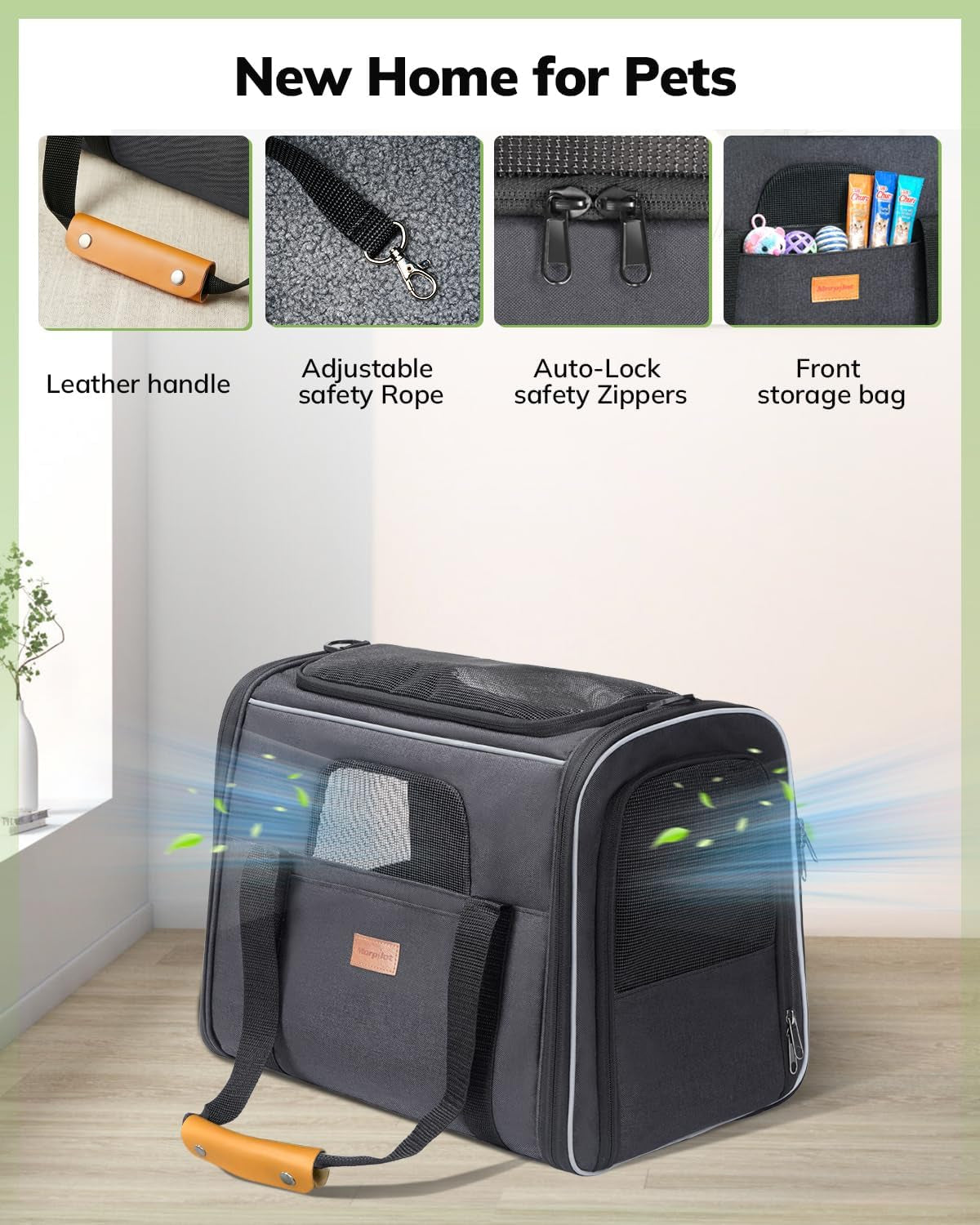 Cat Carrier - Cat Carrier Soft for Medium or Large Cats up to 20Lbs, with Dual-Sided Cushion, Secure Buckle and Foldable Bowl, Dog Carriers for Small Dogs - Pet Carrier (Dark Gray)