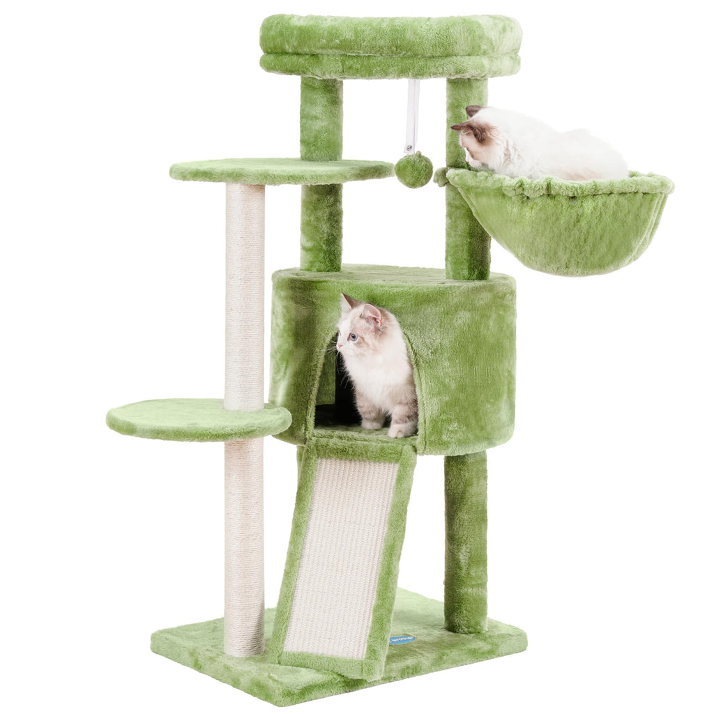 Purrfect Perch Green Cat Tree with Scratching Ramp