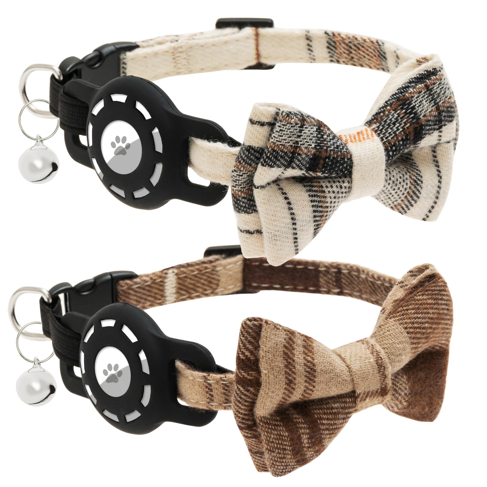 ZEEMIAS Adjustable Bow Tie Cat Collars with Airtag Holder and Bells