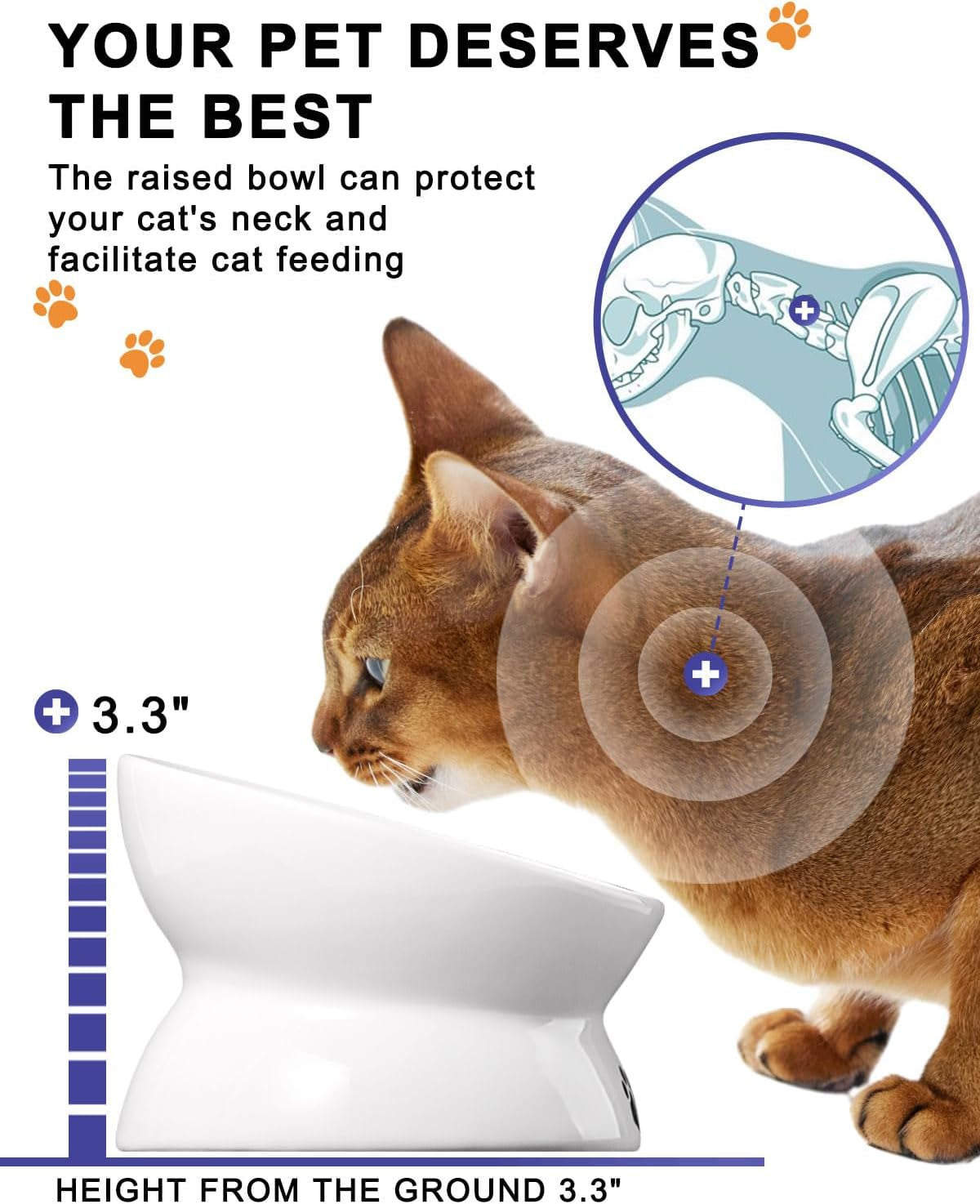 Large Raised Cat Food Bowl, 7 Inch Tilted Elevated Bowl, Ceramic Pet Food Bowl for Adult Cats and Medium Dogs, anti Vomiting, Protects Pet'S Spine, Dishwasher Safe