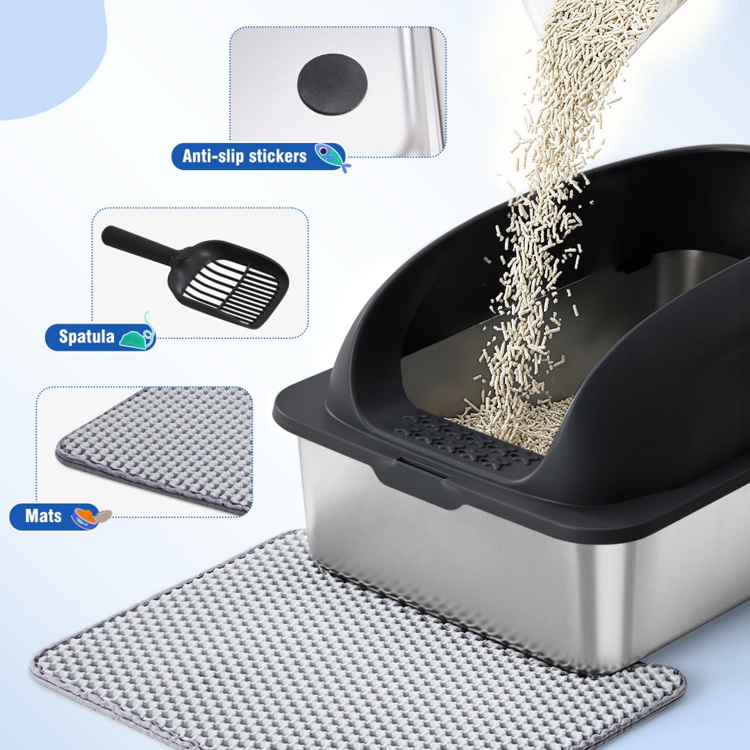 Stainless Steel Cat Litter Box With Lid, Large Cat Litter Box For Big
