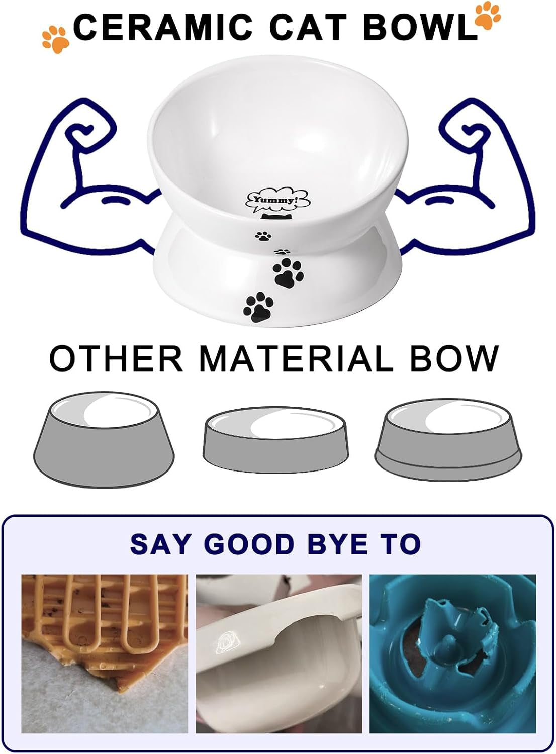 Large Raised Cat Food Bowl, 7 Inch Tilted Elevated Bowl, Ceramic Pet Food Bowl for Adult Cats and Medium Dogs, anti Vomiting, Protects Pet'S Spine, Dishwasher Safe