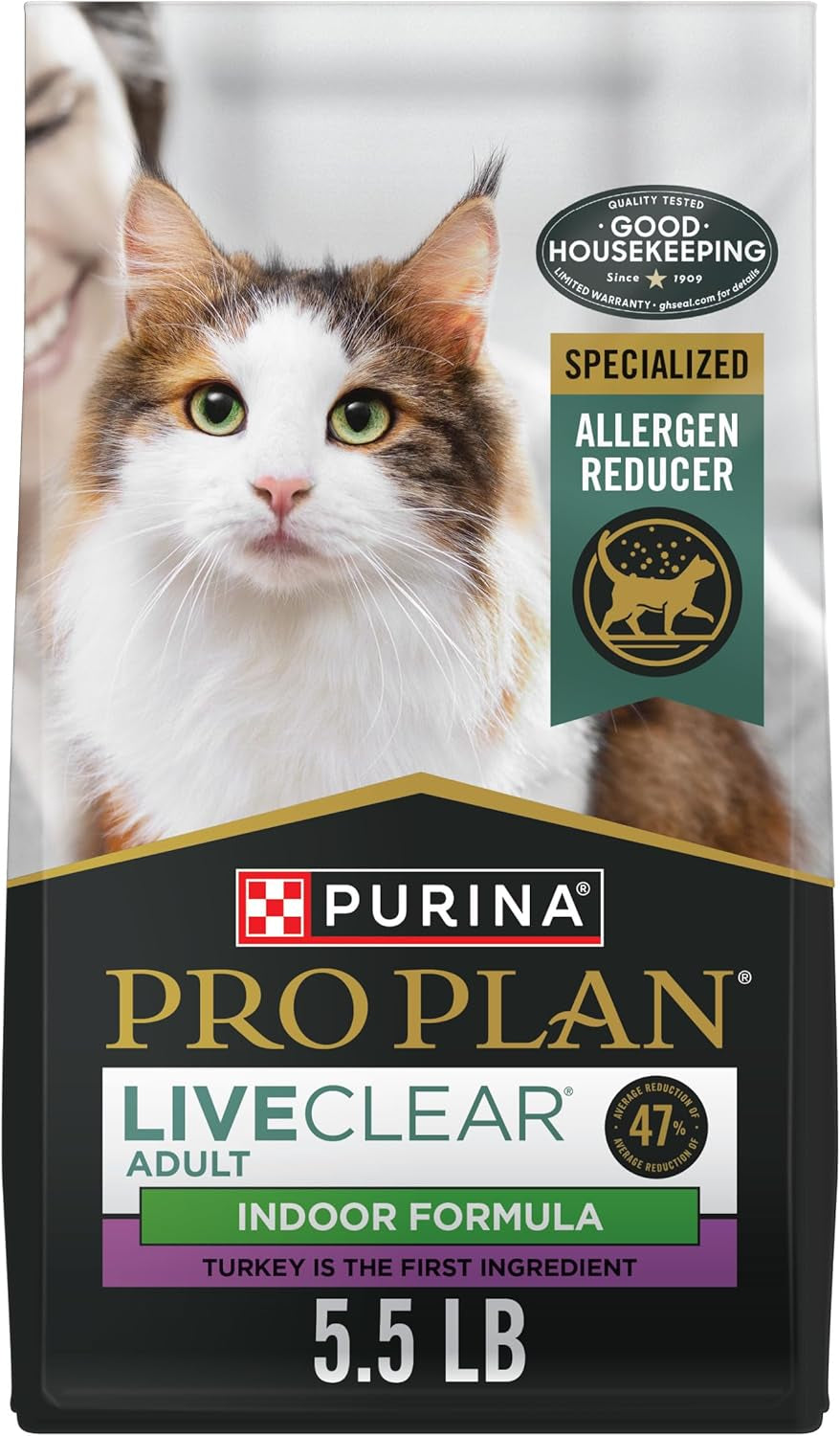 Purina Pro Plan Indoor Cat Food Liveclear Cat Allergen Reducing Turkey and Rice Formula - 5.5 Lb. Bag