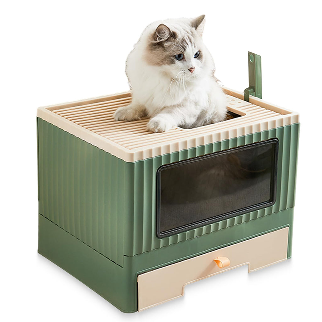 KattyNest Hidden Litter Box - Foldable Beige/Green