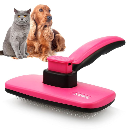 Cat Dog Grooming Brush Pet Comb Kit，Self Cleaning Slicker Dog Hair Brush for Shedding Pet Grooming Brush and Pet Comb for Long Short Hair - Removes Tangles Loose Hair and Undercoat Treatment