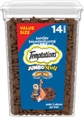 Jumbo Stuffed Cat Treats, Crunchy and Soft Cat Treats, Savory Salmon Flavor, 14 Oz. Tub