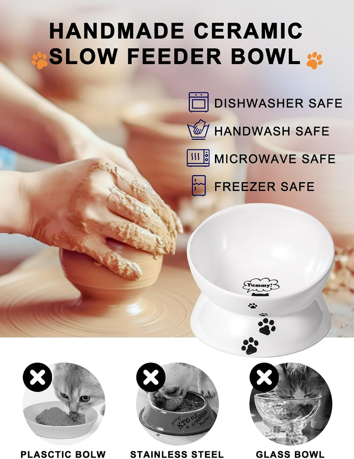 Large Raised Cat Food Bowl, 7 Inch Tilted Elevated Bowl, Ceramic Pet Food Bowl for Adult Cats and Medium Dogs, anti Vomiting, Protects Pet'S Spine, Dishwasher Safe