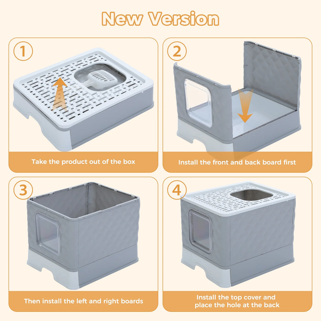 Enclosed Cat Litter Box Large with Lid Drawer Type Easy to Clean,Gray
