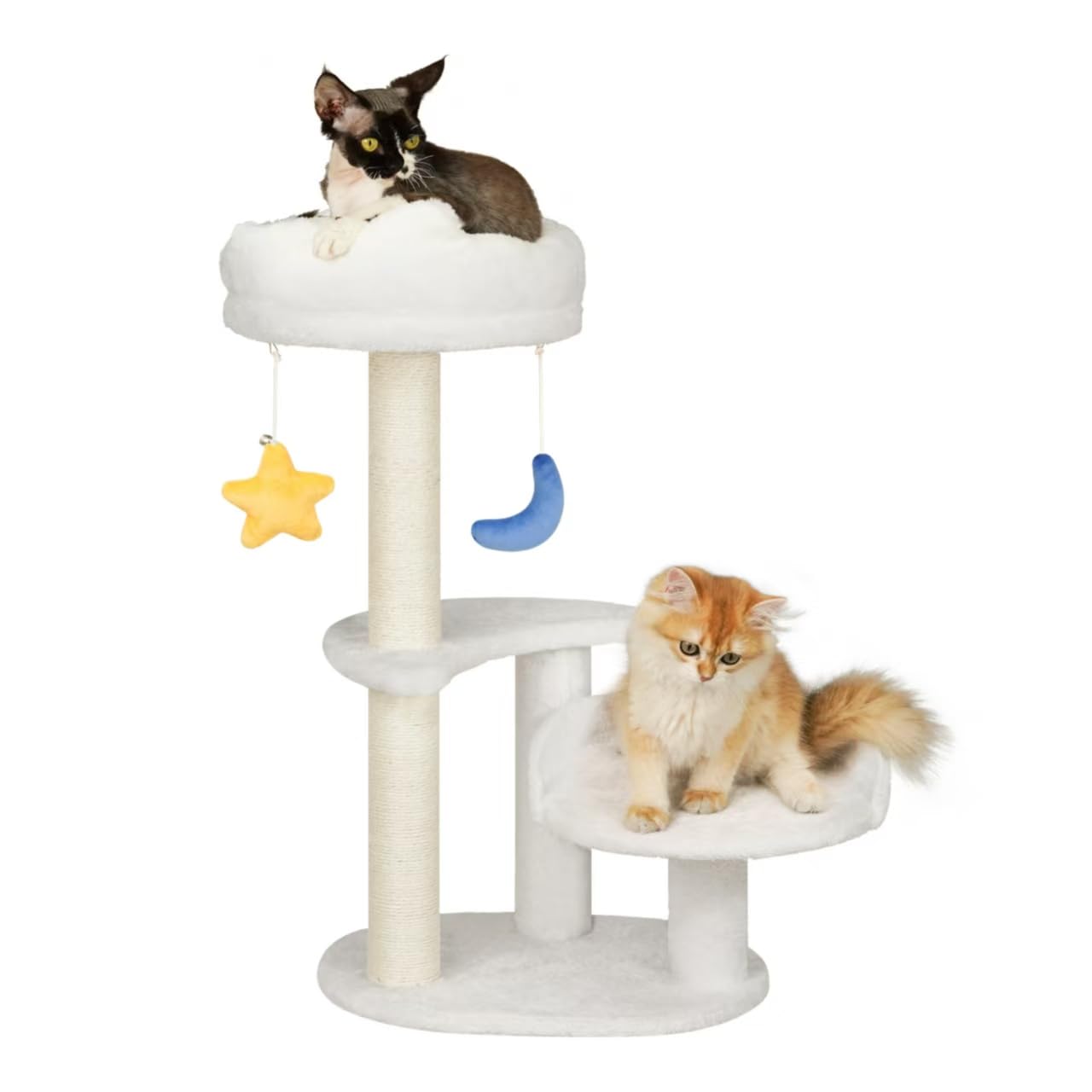 Whimsy White Cat Tree Tower with Cloud Bed