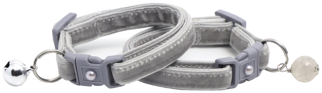 Soft Silver Velvet Cat Collar