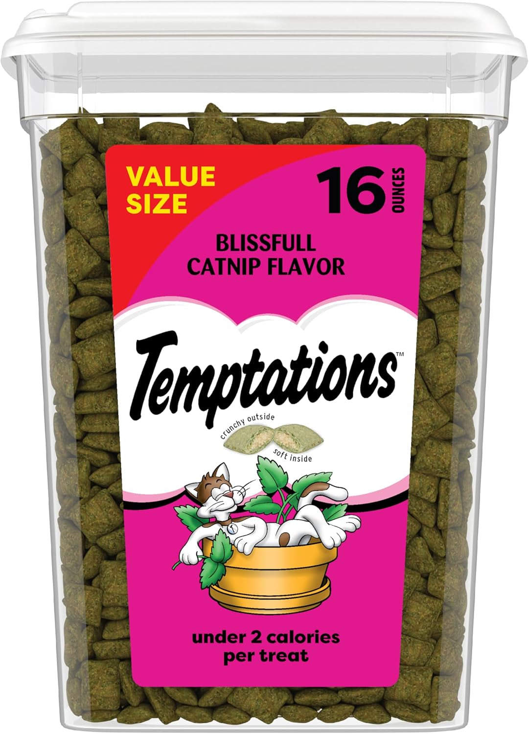 Cat Treats, Classic Crunchy and Soft Cat Treats, Blissful Catnip Flavor, Catnip Treats, 16 Oz. Tub