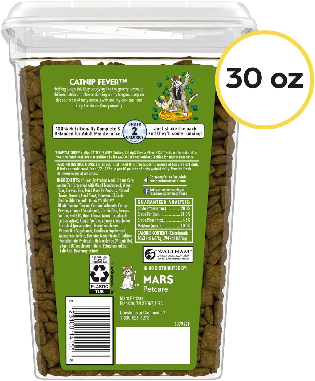 Cat Treats, Classic Crunchy and Soft Cat Treats, Catnip Fever Flavor, Catnip Treats, 30 Oz. Tub