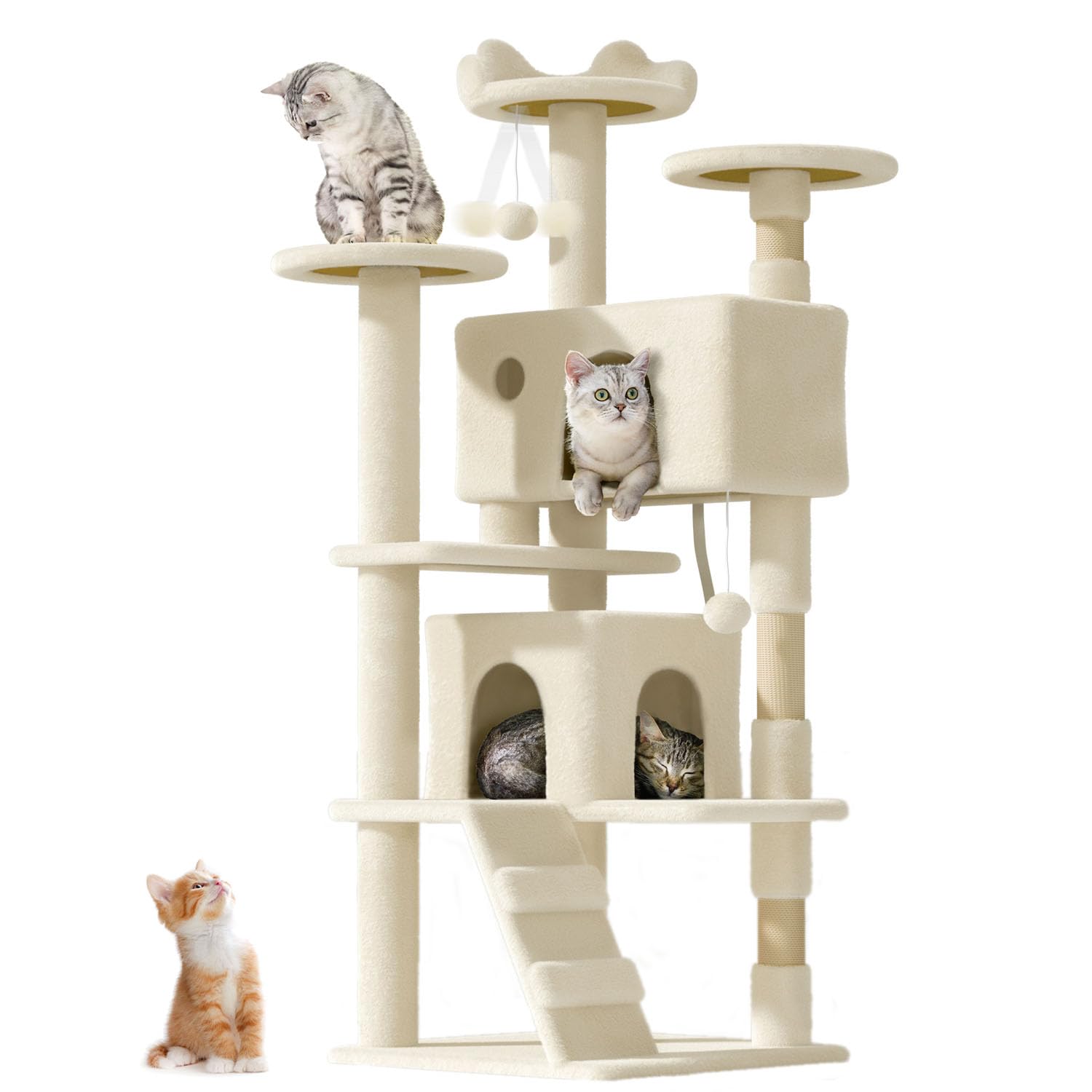 OS MOTOR Deluxe Cat Tower for Large Cats, Beige 54"