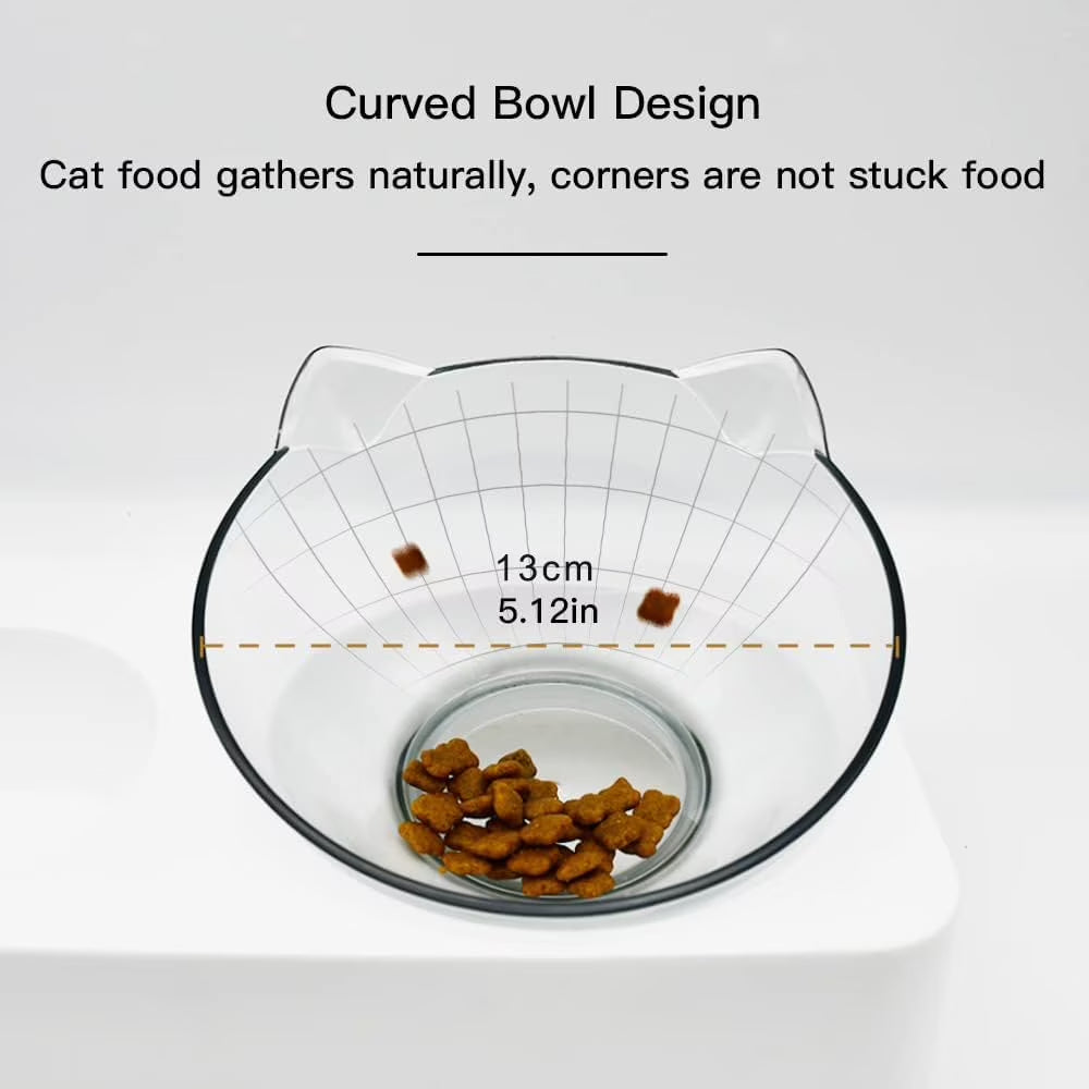 Tilted Raised Cat Food Bowl and Gravity Water Bottle, Elevated Cat Dish with Non-Slip Feeding Mat for Cats Kitten