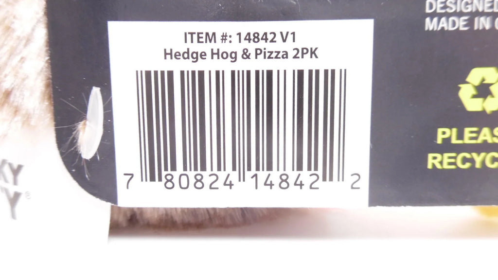 Quirky Kitty 2-Piece Plush & Crinkly Cat Toy Set with Hedgehog & Pizza, Brown (2 Pack)