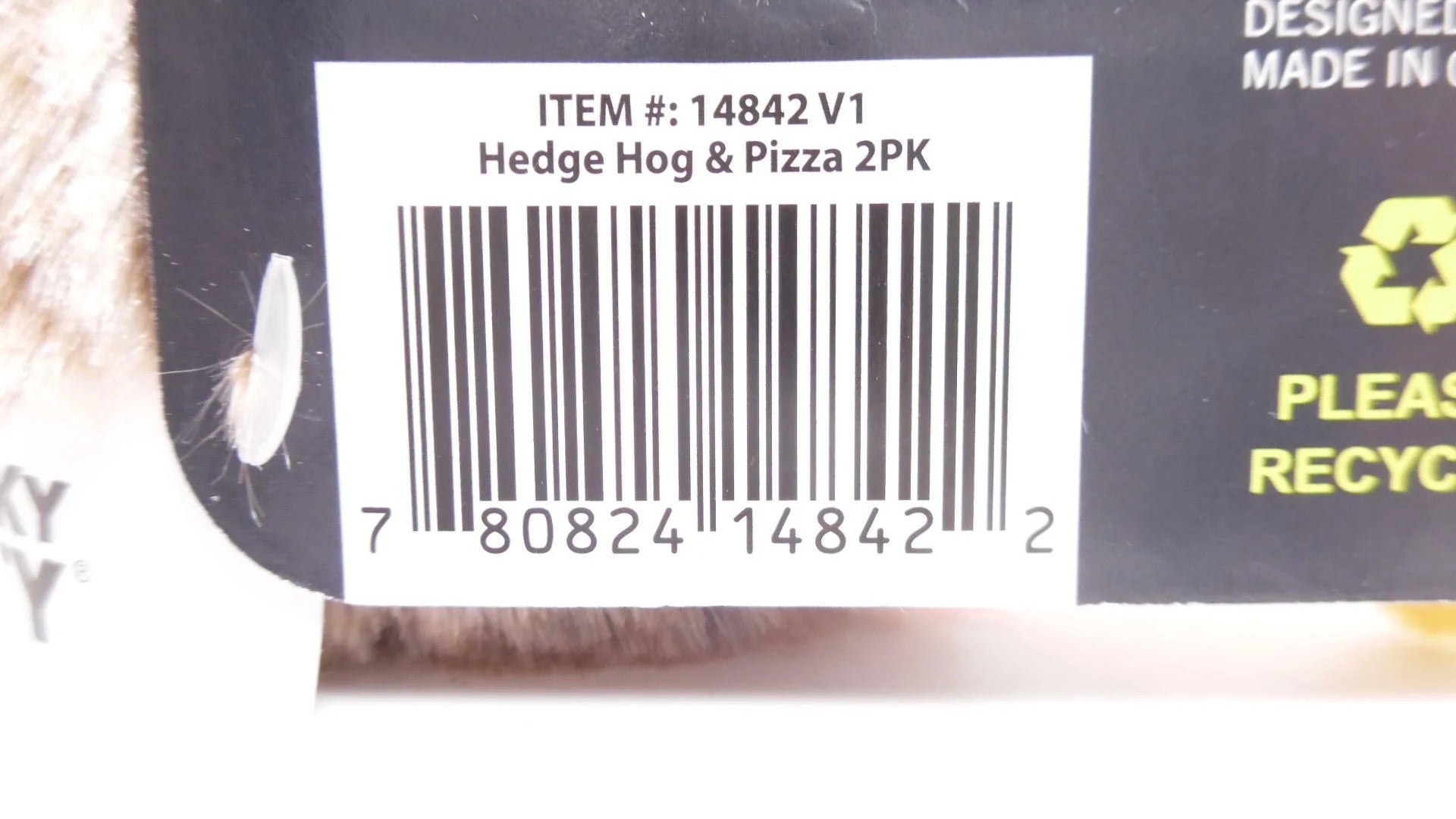 Quirky Kitty 2-Piece Plush & Crinkly Cat Toy Set with Hedgehog & Pizza, Brown (2 Pack)