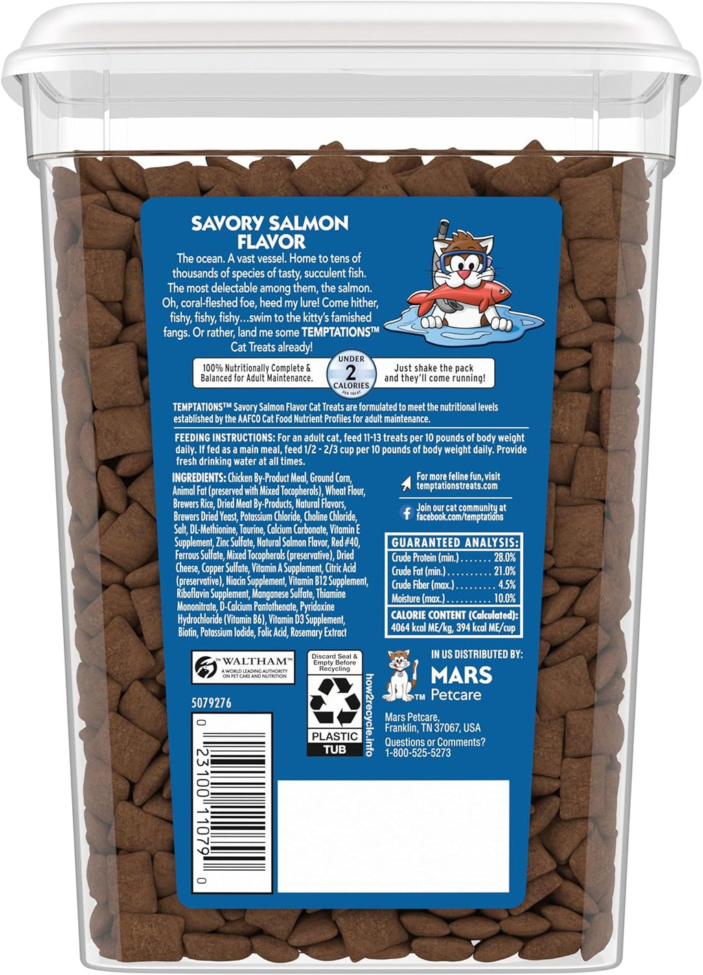 Cat Treats Classic Crunchy and Soft Cat Treats, Savory Salmon Flavor, 16 Oz. Tub