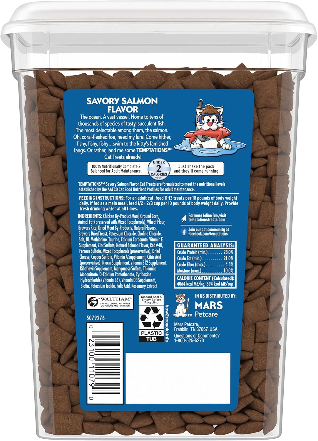 Cat Treats Classic Crunchy and Soft Cat Treats, Savory Salmon Flavor, 16 Oz. Tub