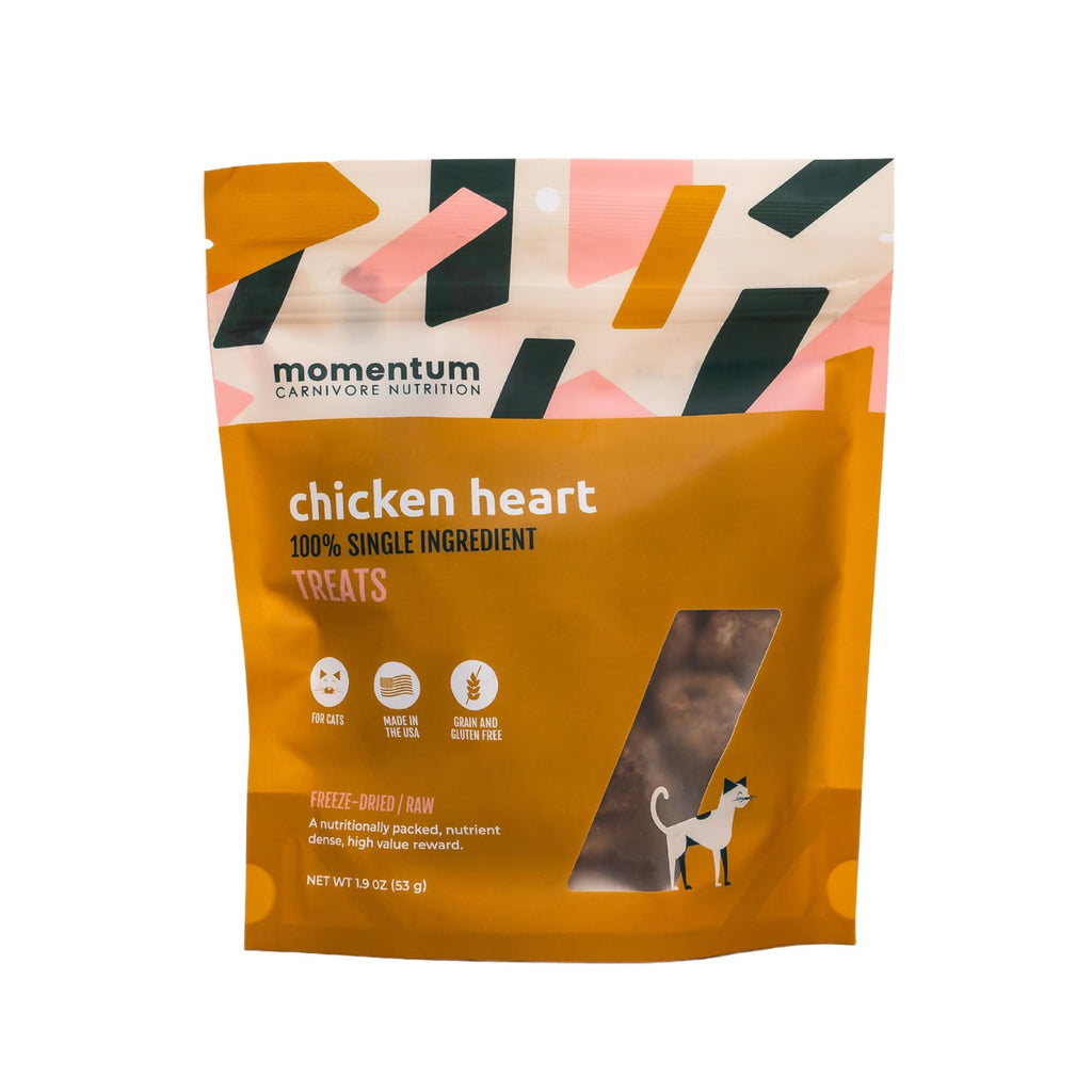 Momentum Carnivore Nutrition Freeze-Dried Chicken Heart Cat Treats – Single-Ingredient All-Natural Grain-Free Treats – 1.9 oz Bag