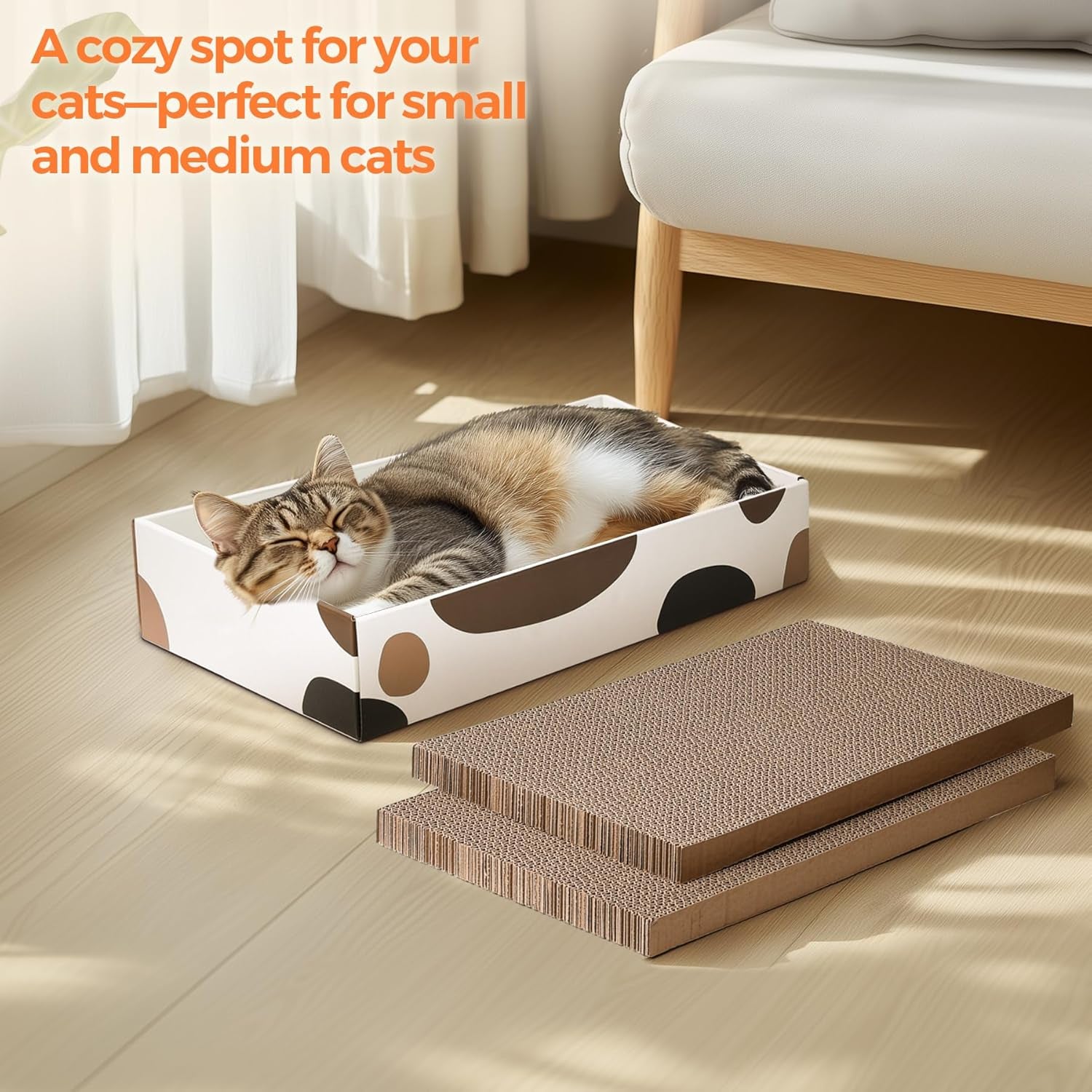Cat Scratcher Cardboard Indoor - 17"X10" Cat Refill Box with 3 Pcs Scratching Board Reversable Long Lasting Clawing Pad for Cats, Corrugate Scratchers Bed Sofa Couch Furniture Wall Protector